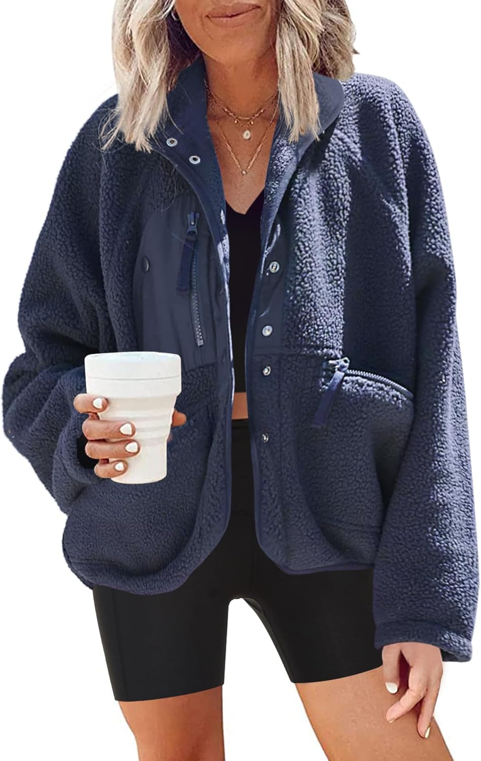 Nirovien Womens Fuzzy Fleece Jacket Button Down Sherpa Coats Casual Winter Warm Outwear with Pockets